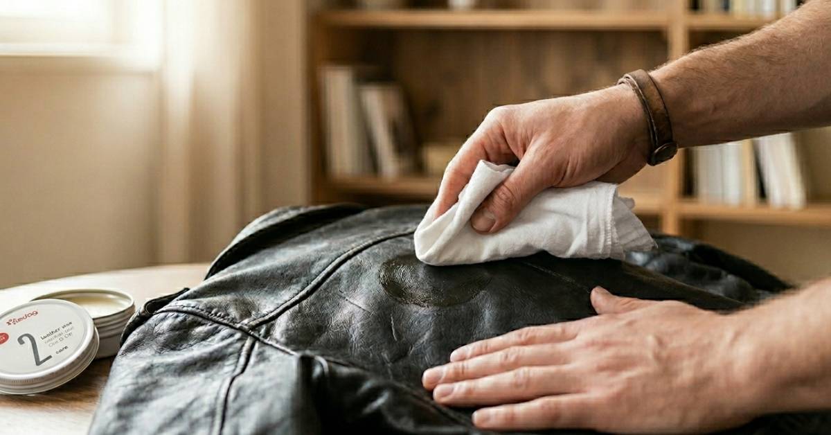 Aplikace krému na koženou bundu