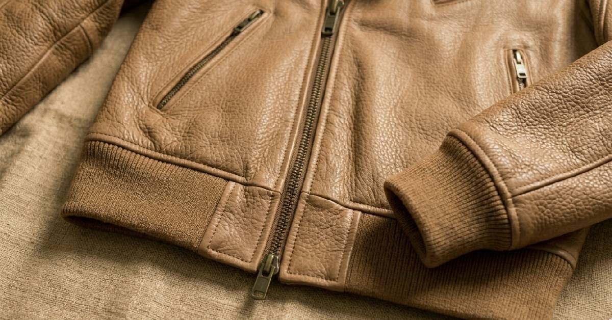 Kožená bomber bunda s úpletovým lemem