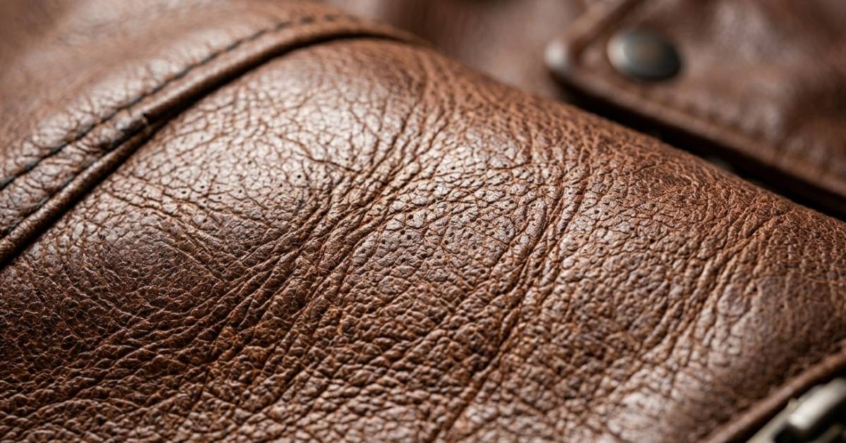 Detail povrchu hovězí kůže na bundě
